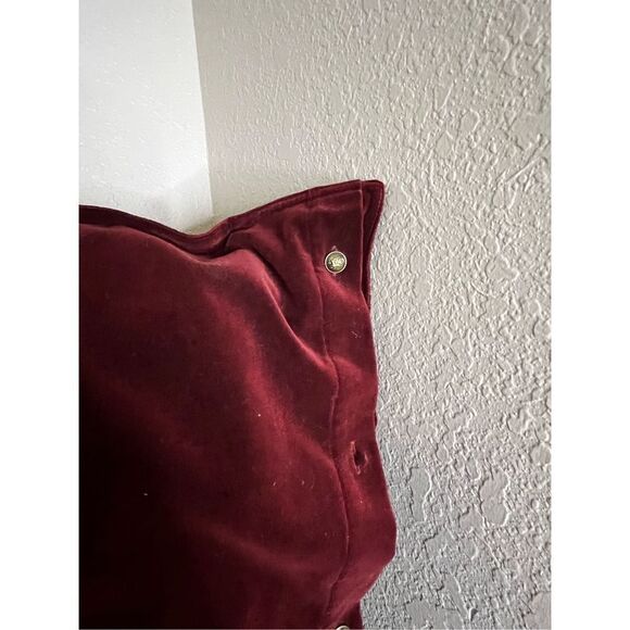 2 ruby red velvet Ralph Lauren crested button pillows - Picture 2 of 9